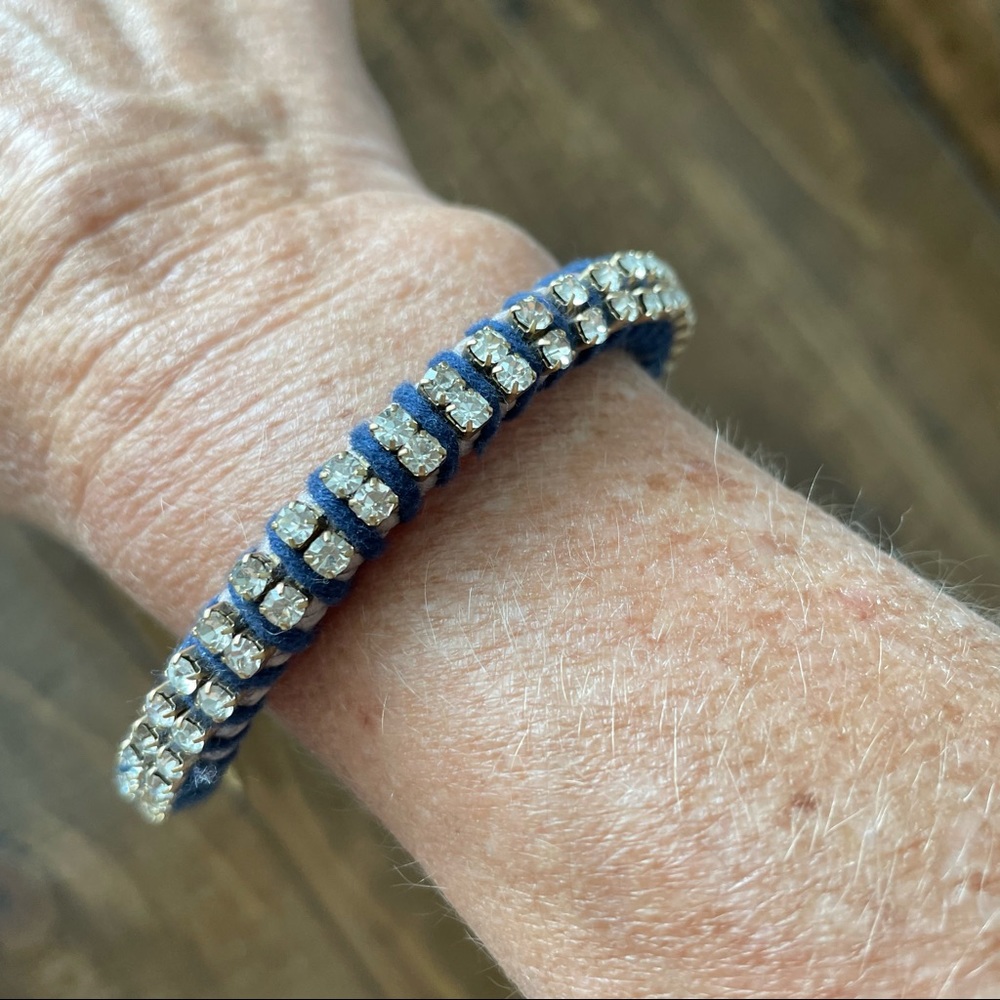 J Crew Fabric Braided Rhinestone Bracelets Navy